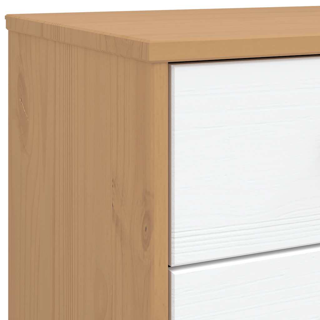 Comodino OLDEN Bianco e Marrone in Legno Massello di Pino