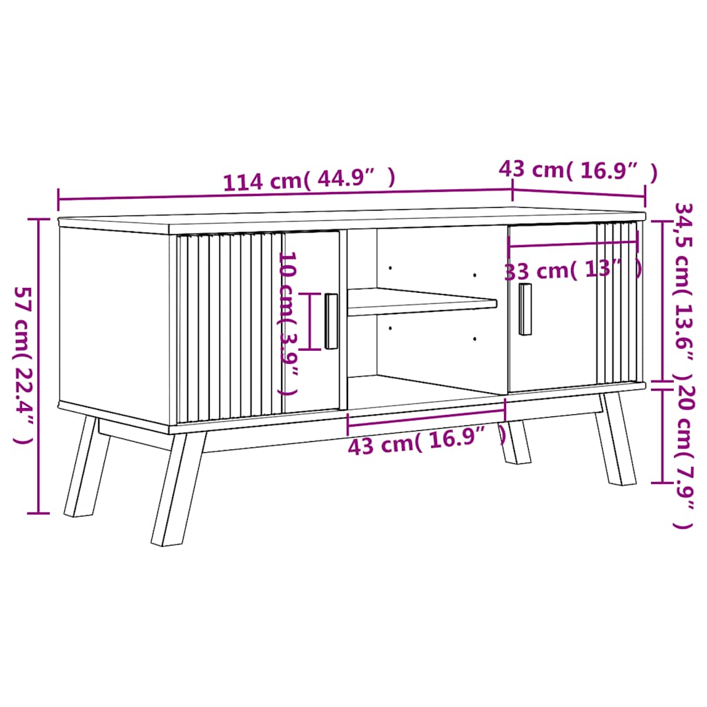 Mobile TV OLDEN Marrone 114x43x57 cm in Legno Massello di Pino