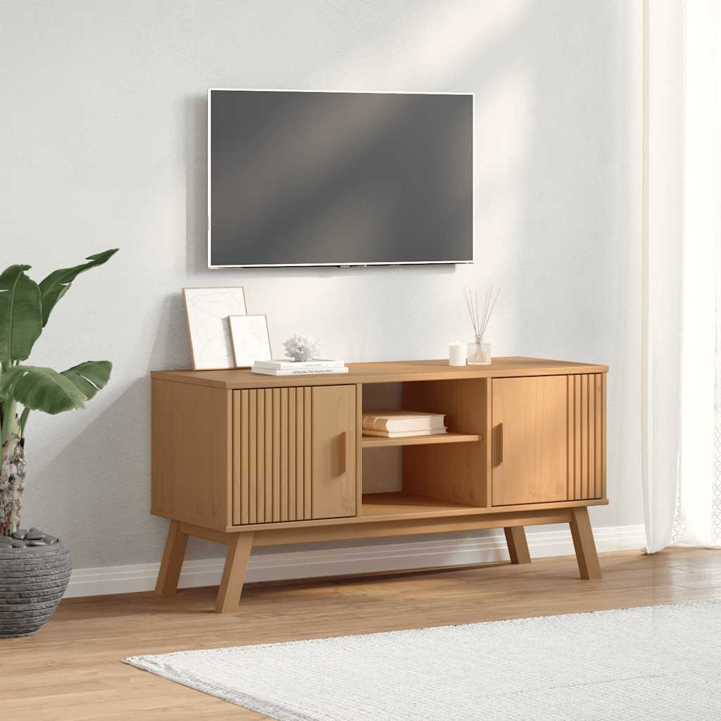 Mobile TV OLDEN Marrone 114x43x57 cm in Legno Massello di Pino
