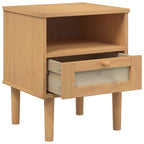 Comodino SENJA Marrone Aspetto Rattan 40x35x48 cm in Legno Pino