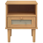 Comodino SENJA Marrone Aspetto Rattan 40x35x48 cm in Legno Pino