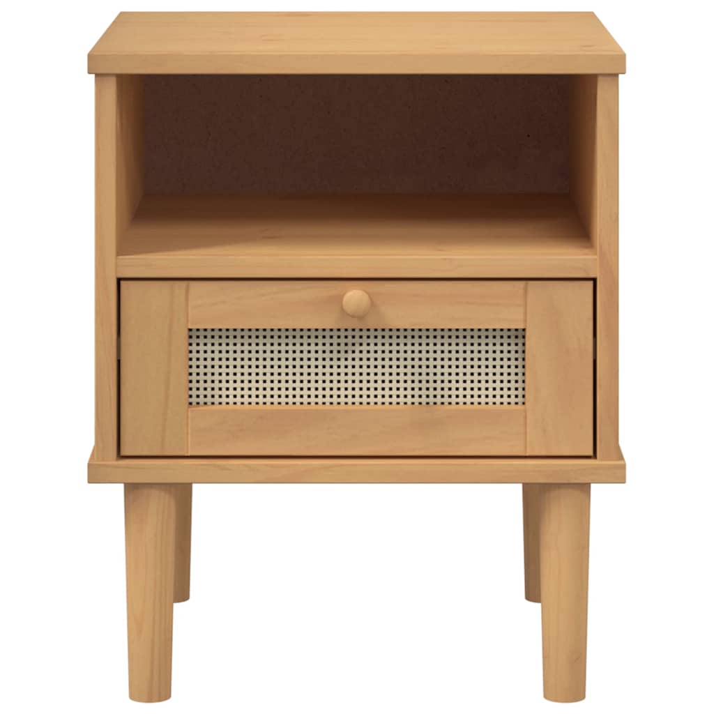Comodino SENJA Marrone Aspetto Rattan 40x35x48 cm in Legno Pino