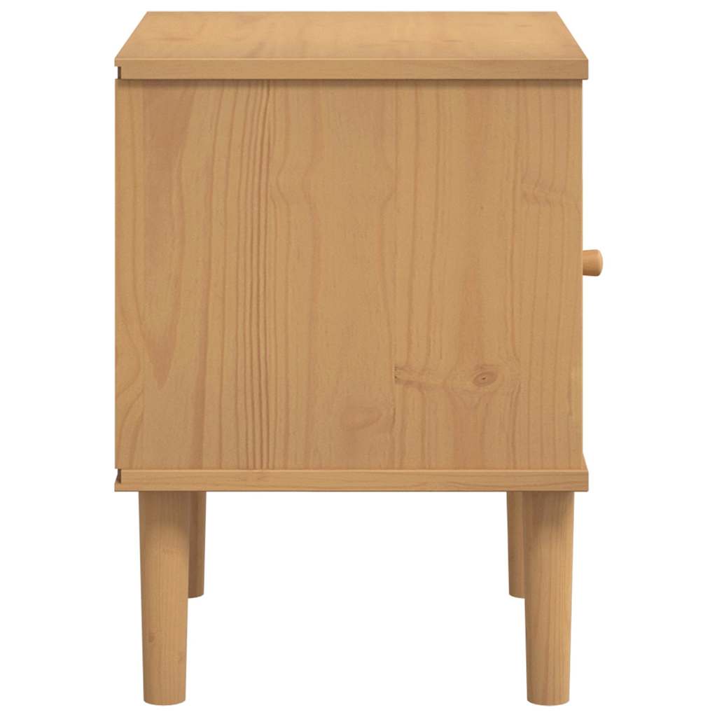 Comodino SENJA Marrone Aspetto Rattan 40x35x48 cm in Legno Pino
