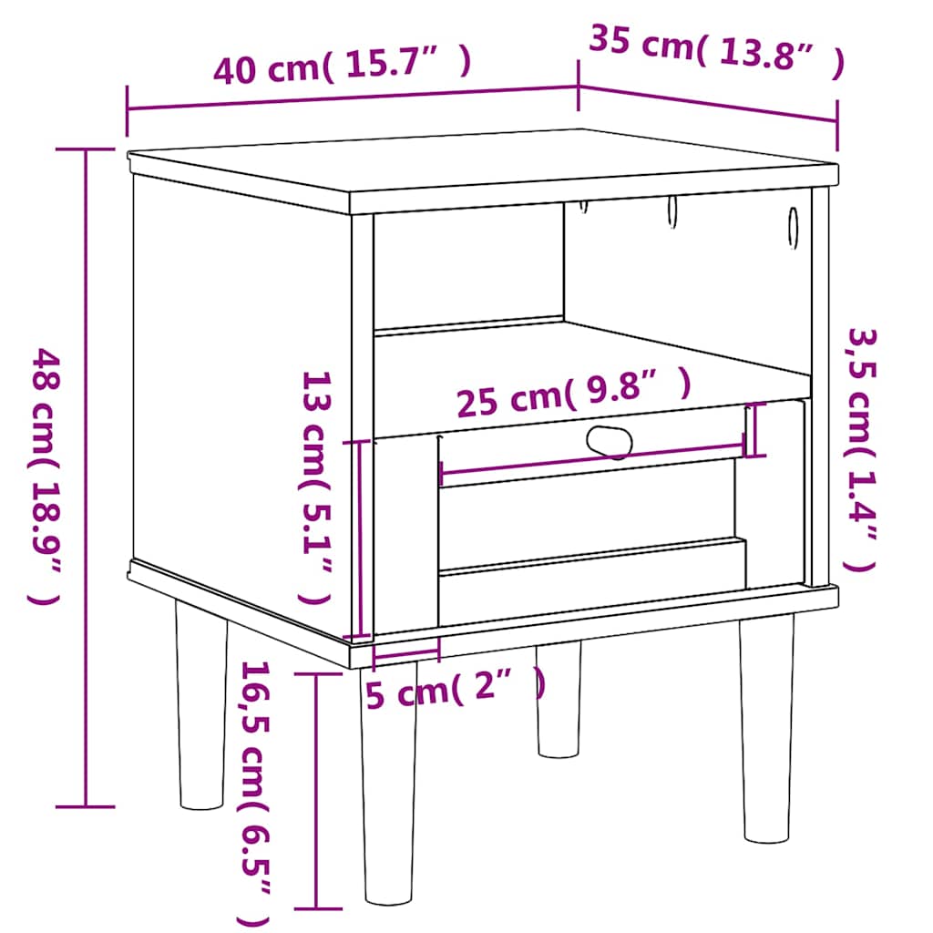 Comodino SENJA Marrone Aspetto Rattan 40x35x48 cm in Legno Pino