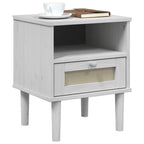 Comodino SENJA Bianco Aspetto Rattan 40x35x48 cm in Legno Pino