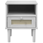 Comodino SENJA Bianco Aspetto Rattan 40x35x48 cm in Legno Pino