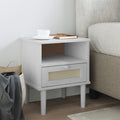 Comodino SENJA Bianco Aspetto Rattan 40x35x48 cm in Legno Pino