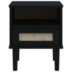 Comodino SENJA Nero Aspetto Rattan 40x35x48 cm in Legno di Pino