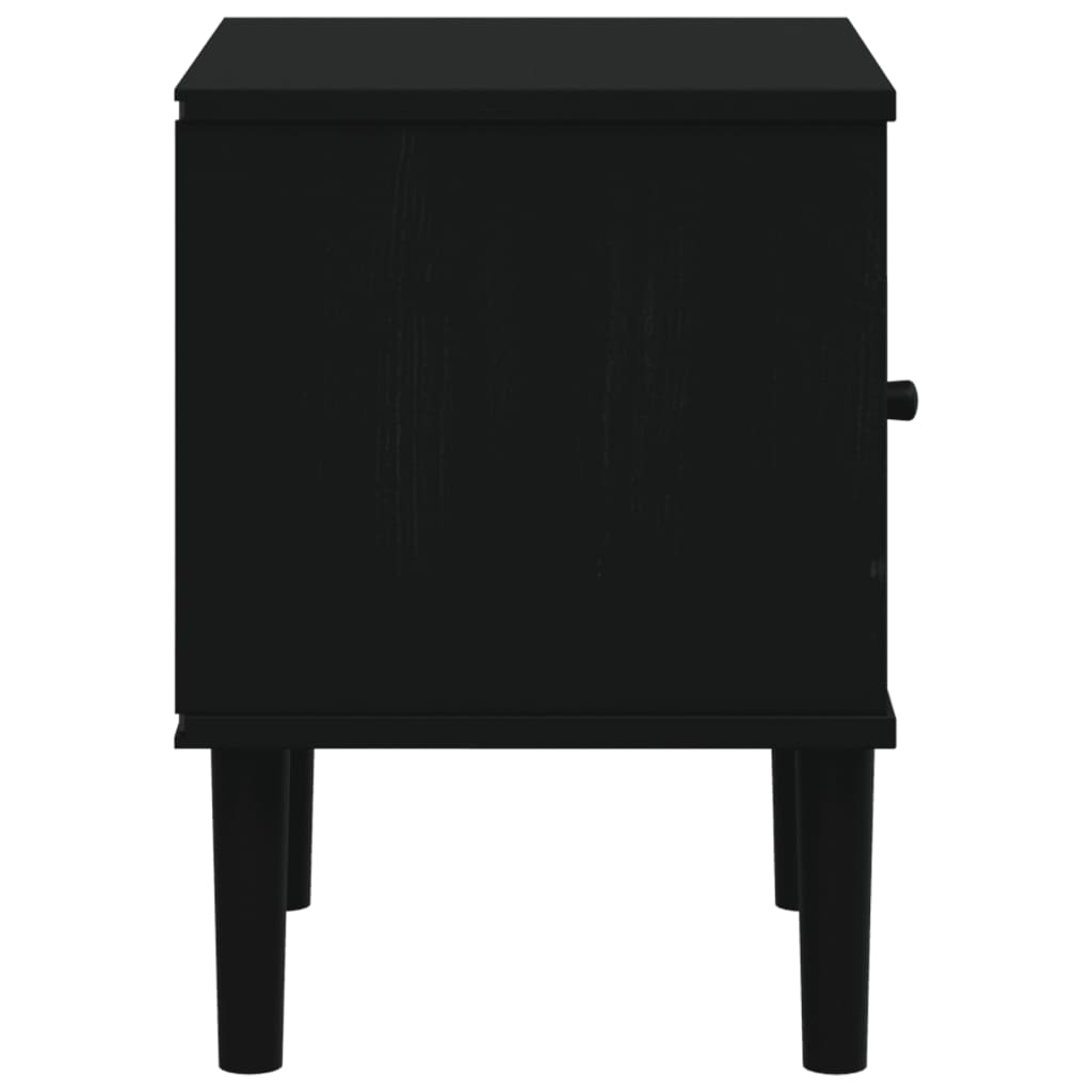 Comodino SENJA Nero Aspetto Rattan 40x35x48 cm in Legno di Pino