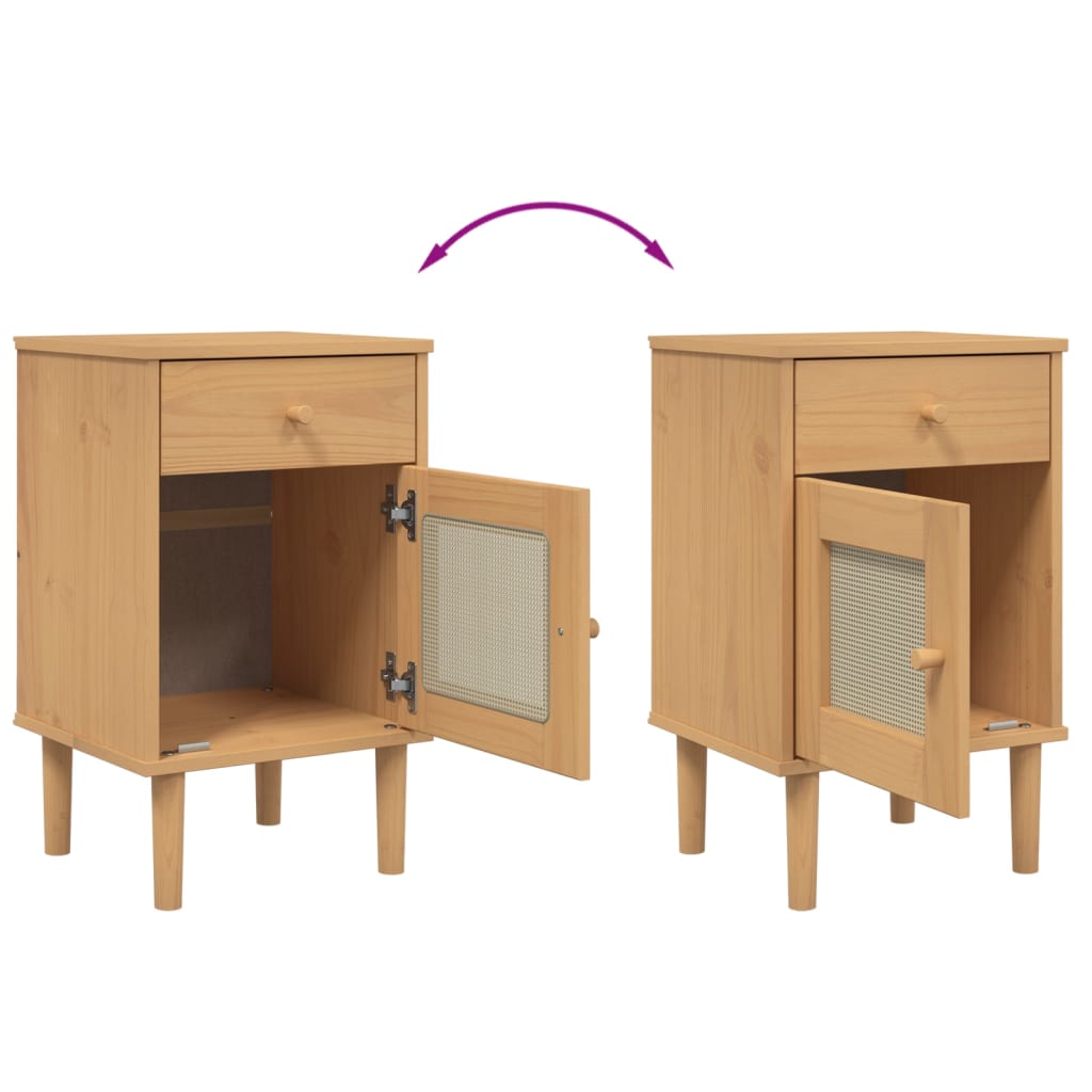 Comodino SENJA Aspetto Rattan Marrone 40x35x65 cm in Legno Pino