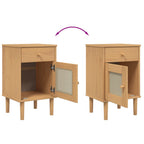 Comodino SENJA Aspetto Rattan Marrone 40x35x65 cm in Legno Pino