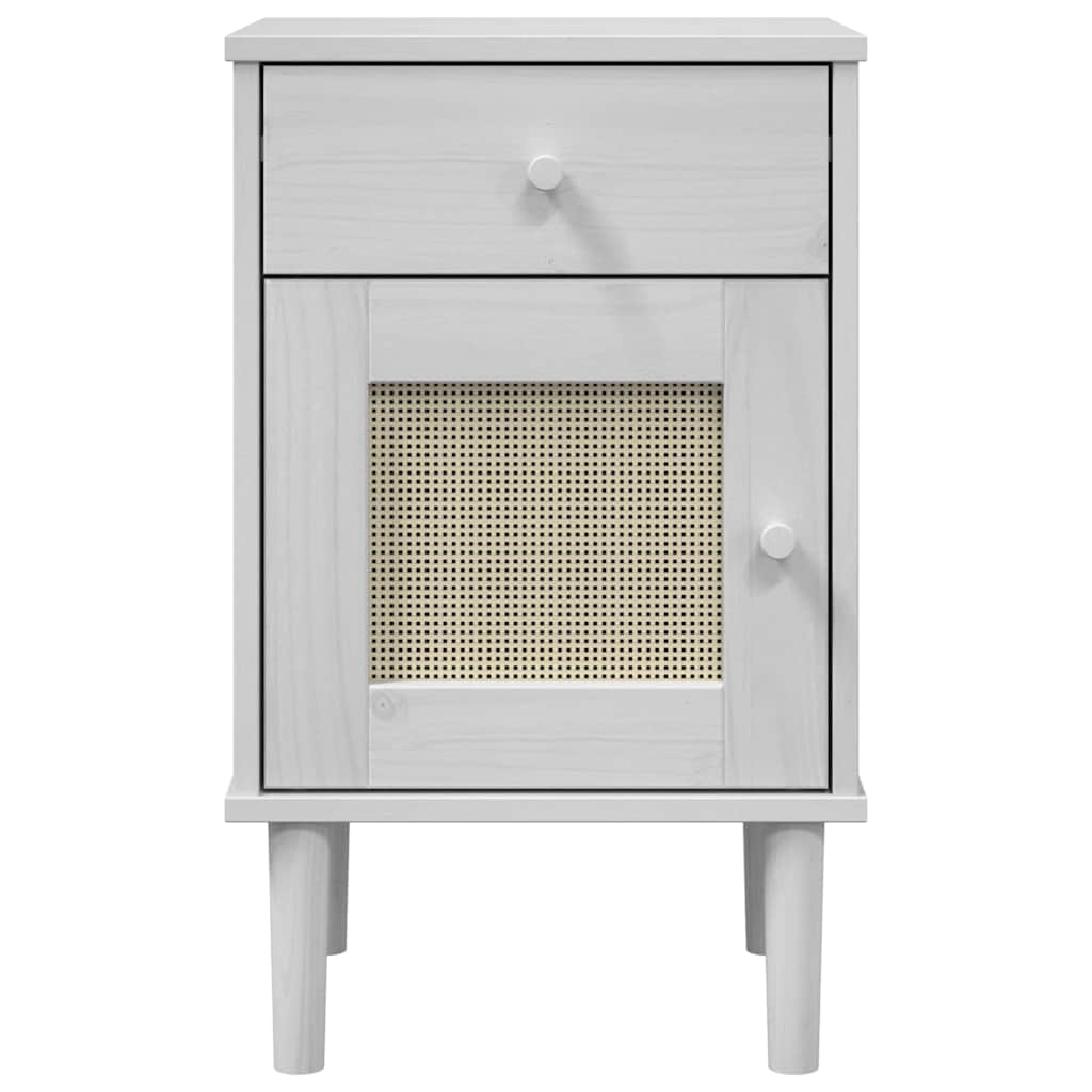 Comodino SENJA Aspetto Rattan Bianco 40x35x65 cm in Legno Pino