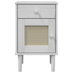 Comodino SENJA Aspetto Rattan Bianco 40x35x65 cm in Legno Pino