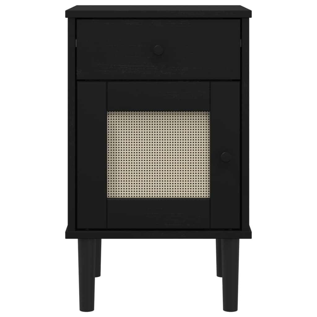 Comodino SENJA Aspetto Rattan Nero 40x35x65 cm in Legno Pino