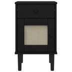 Comodino SENJA Aspetto Rattan Nero 40x35x65 cm in Legno Pino