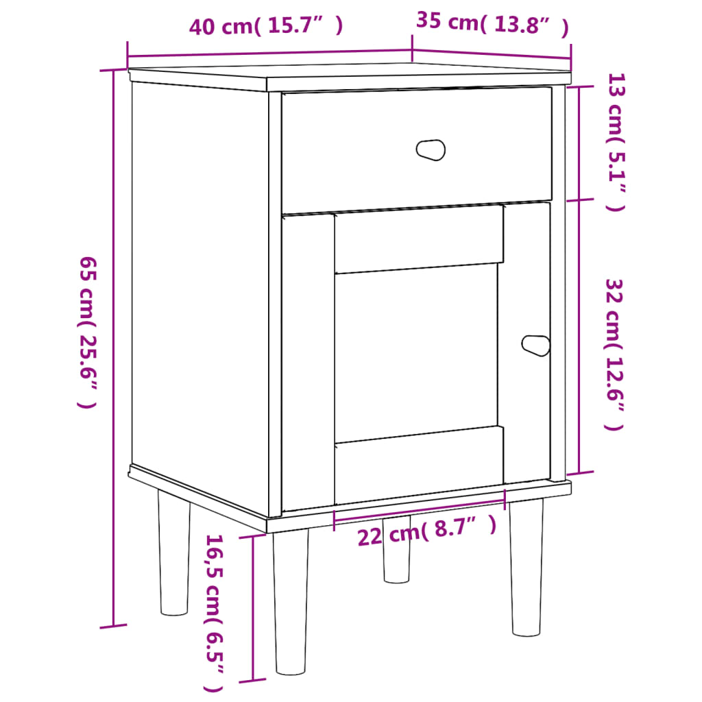 Comodino SENJA Aspetto Rattan Nero 40x35x65 cm in Legno Pino