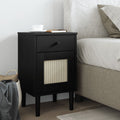 Comodino SENJA Aspetto Rattan Nero 40x35x65 cm in Legno Pino