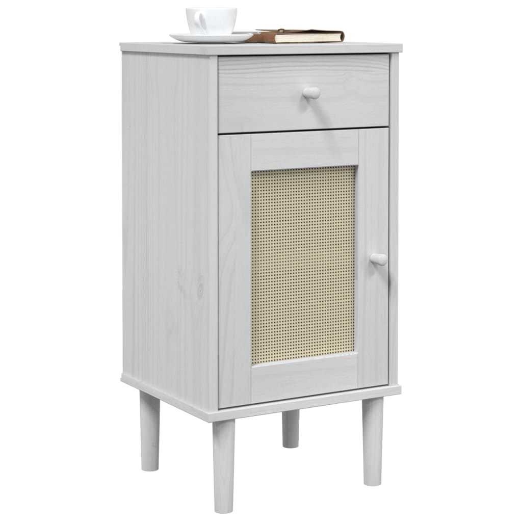 Comodino SENJA Aspetto Rattan Bianco 40x35x80 cm in Legno Pino