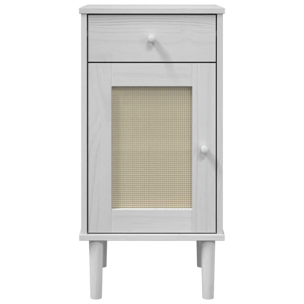 Comodino SENJA Aspetto Rattan Bianco 40x35x80 cm in Legno Pino