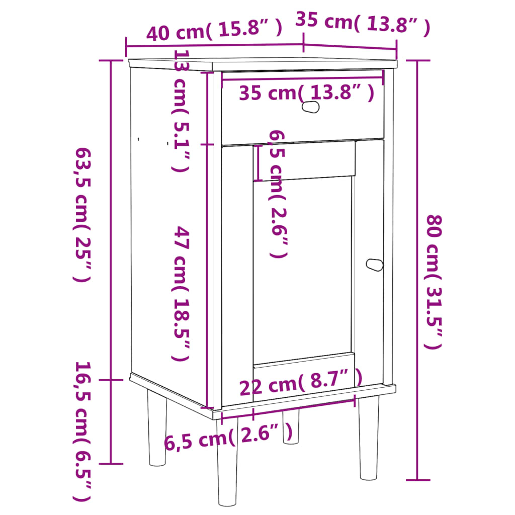 Comodino SENJA Aspetto Rattan Bianco 40x35x80 cm in Legno Pino