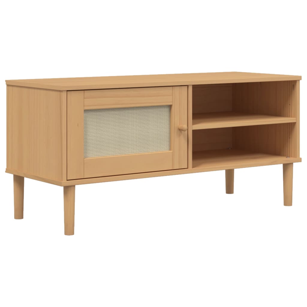 Mobile TV SENJA Aspetto Rattan Marrone 106x40x49 Massello Pino
