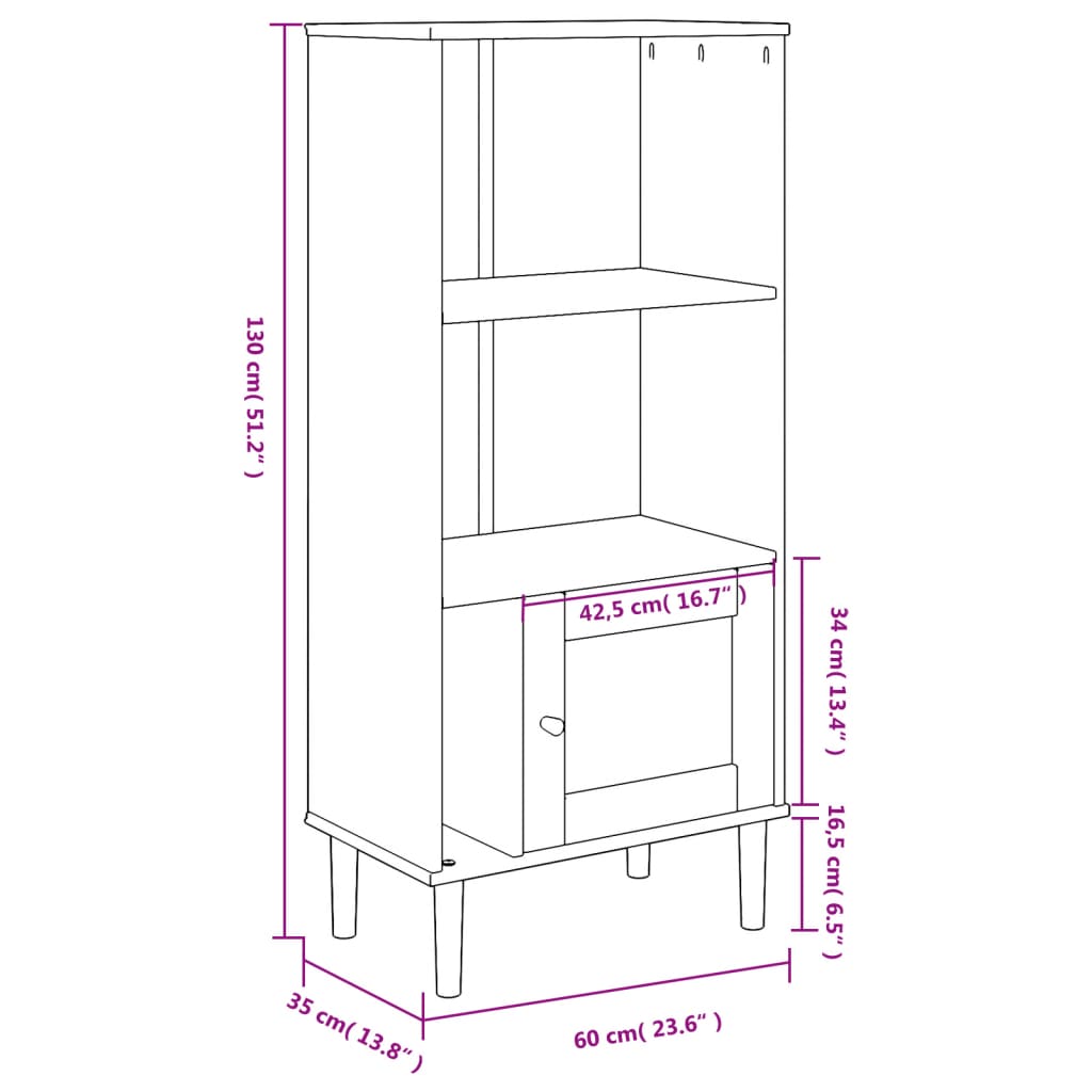 Credenza SENJA Aspetto Rattan Bianco 60x35x130 cm Massello Pino