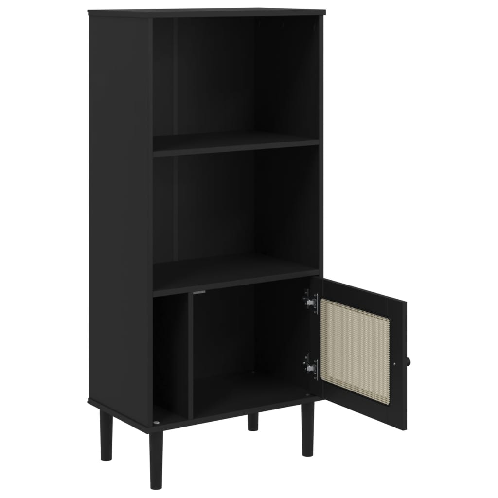Credenza SENJA Aspetto Rattan Nera 60x35x130 cm Legno Pino