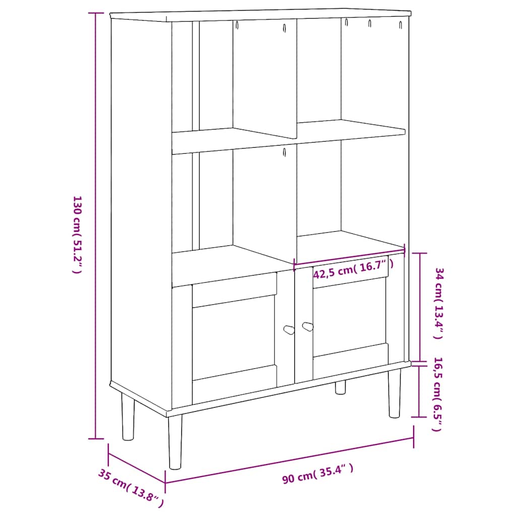 Credenza SENJA Aspetto Rattan Bianco 90x35x130 cm Massello Pino