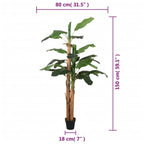 Albero di Banano Artificiale 18 Foglie 150 cm Verde