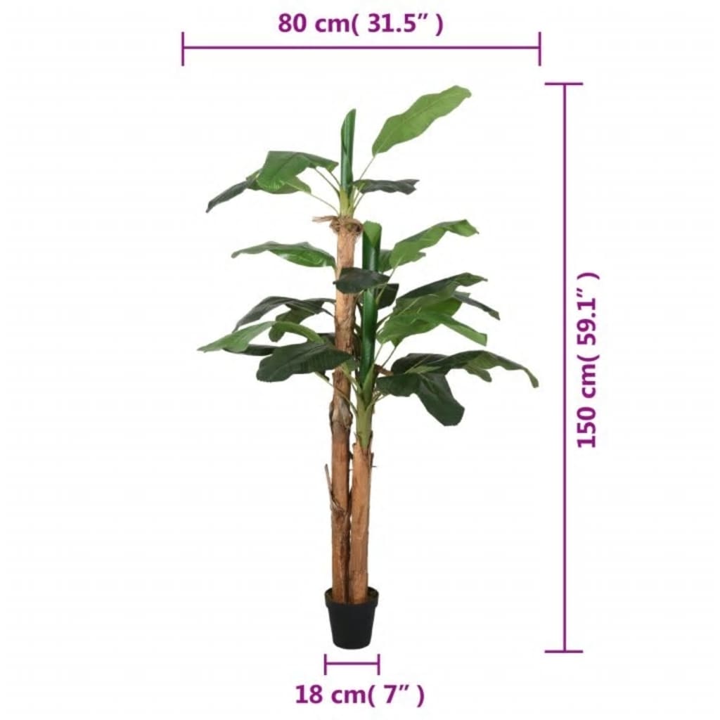 Albero di Banano Artificiale 18 Foglie 150 cm Verde