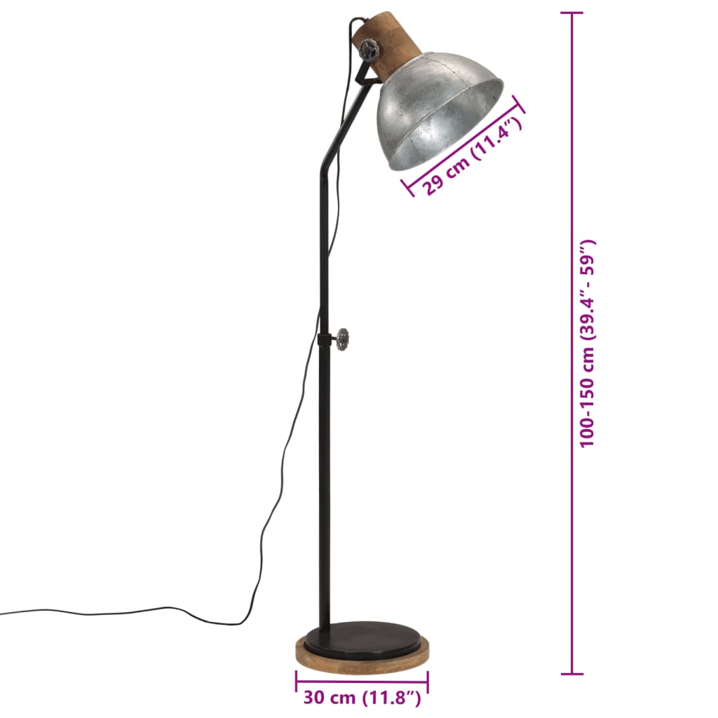 Lampada da Terra 25 W Argento Vintage 30x30x100-150 cm E27