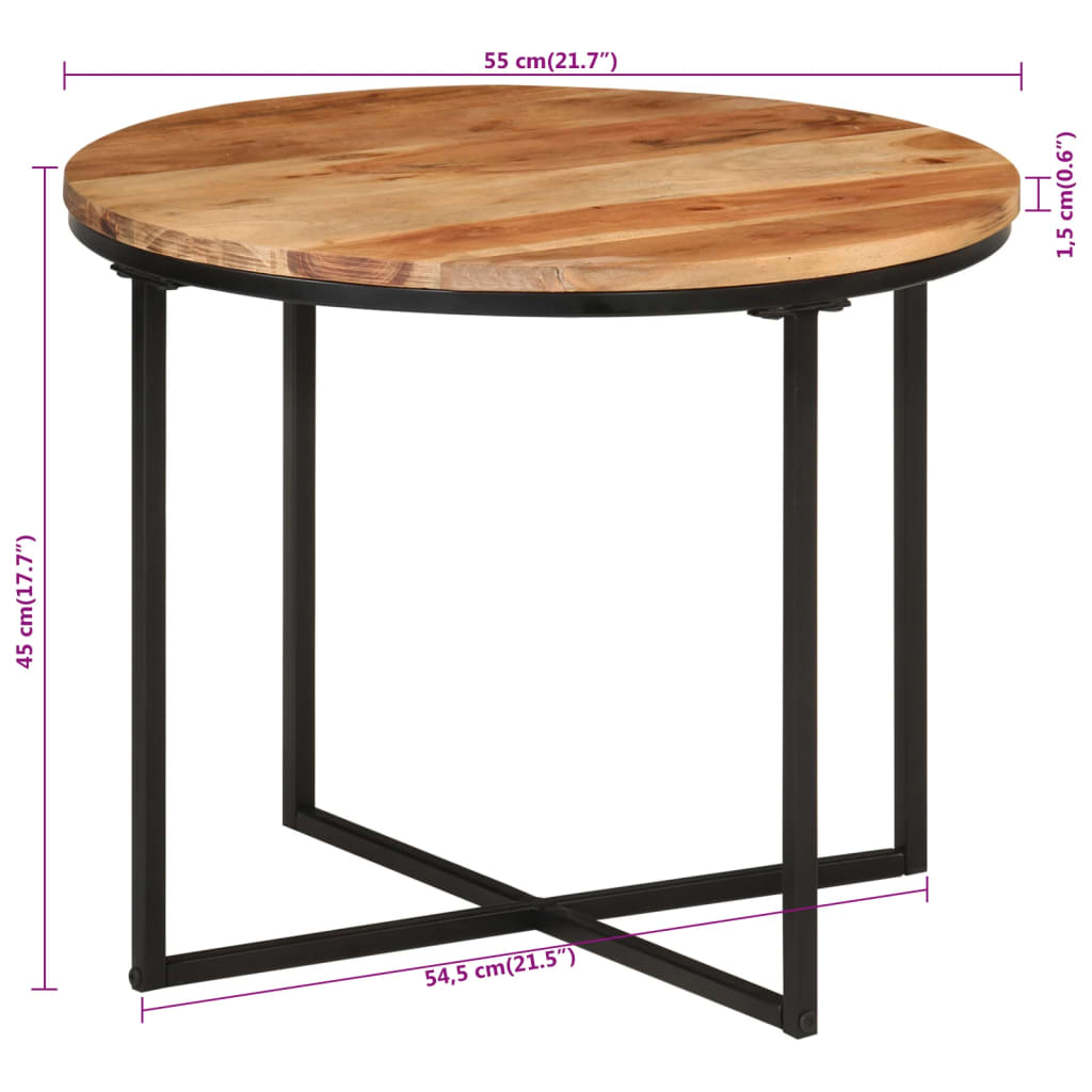 Tavolino Salotto 55x55x45cm in Legno Massello di Acacia e Ferro