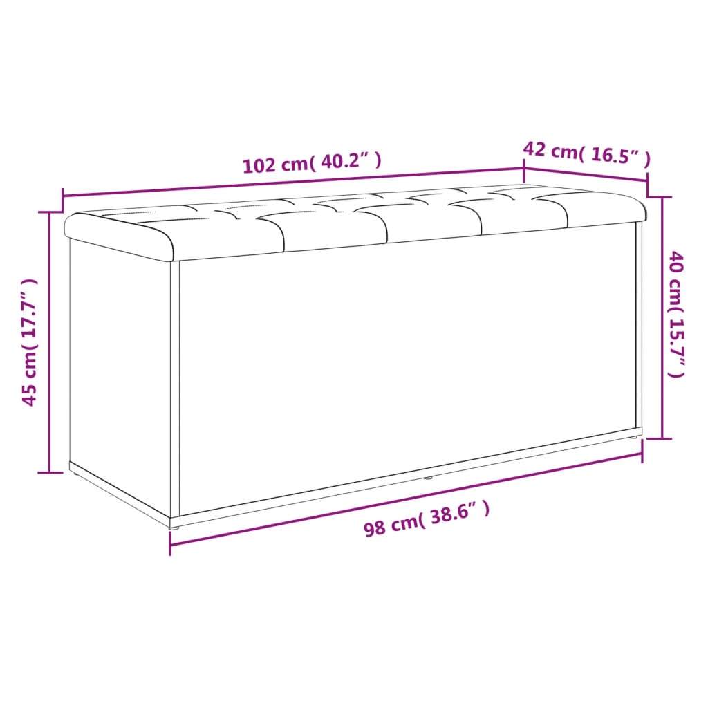 Panca Portaoggetti Grigio Sonoma 102x42x45 cm Legno Multistrato