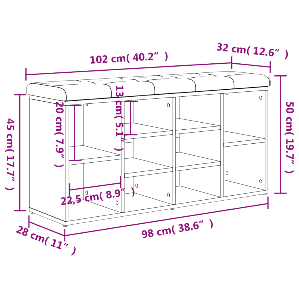 Panca Porta Scarpe Rovere Fumo 102x32x50 cm Legno Multistrato