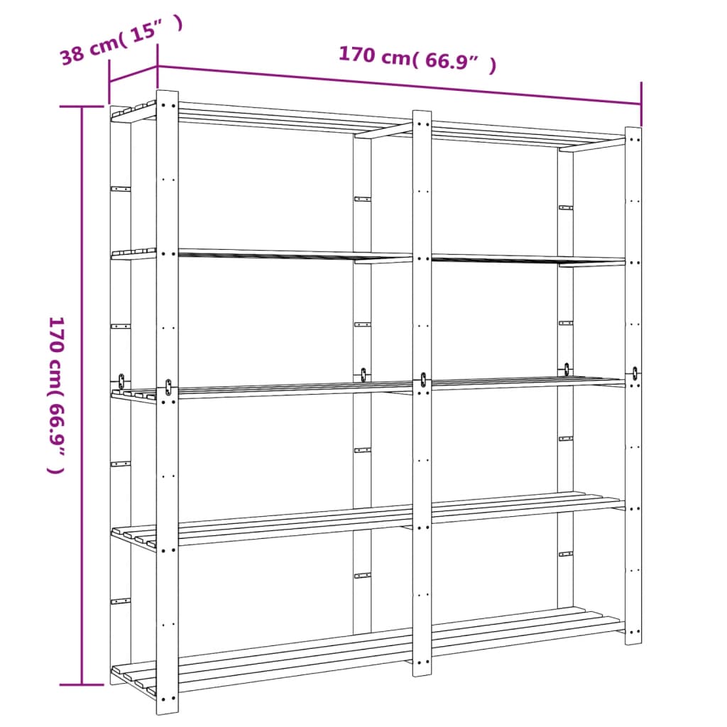 Scaffale a 5 Livelli Grigio 170x38x170 cm in Legno di Pino