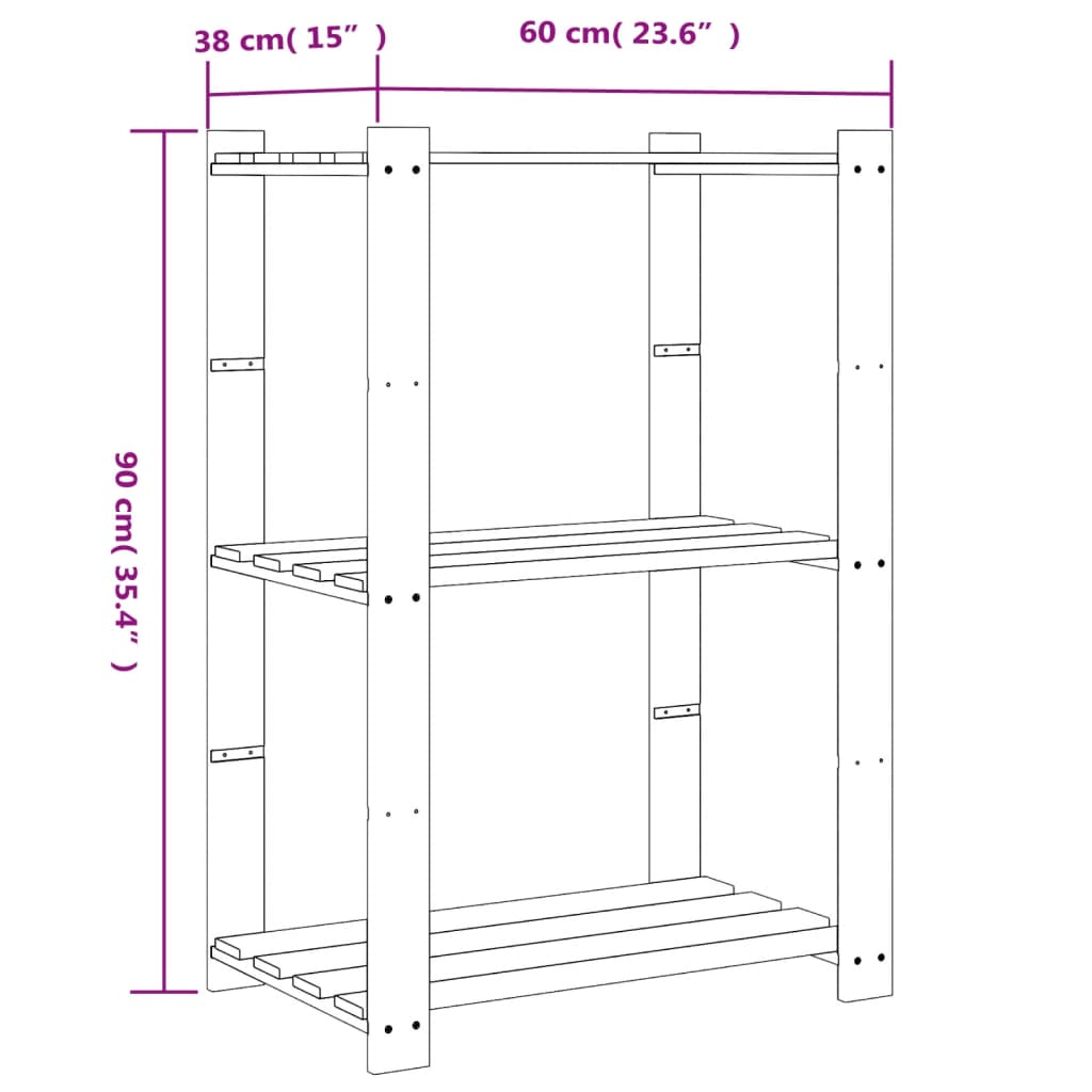 Scaffale a 3 Livelli Marrone 60x38x90 cm in Legno di Pino