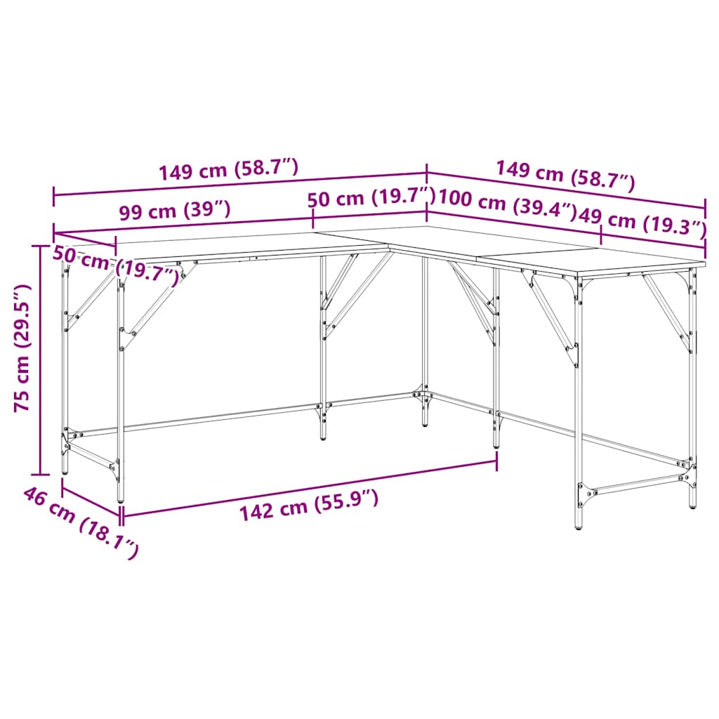 Scrivania Rovere Marrone 149x149x75 cm in Legno Multistrato