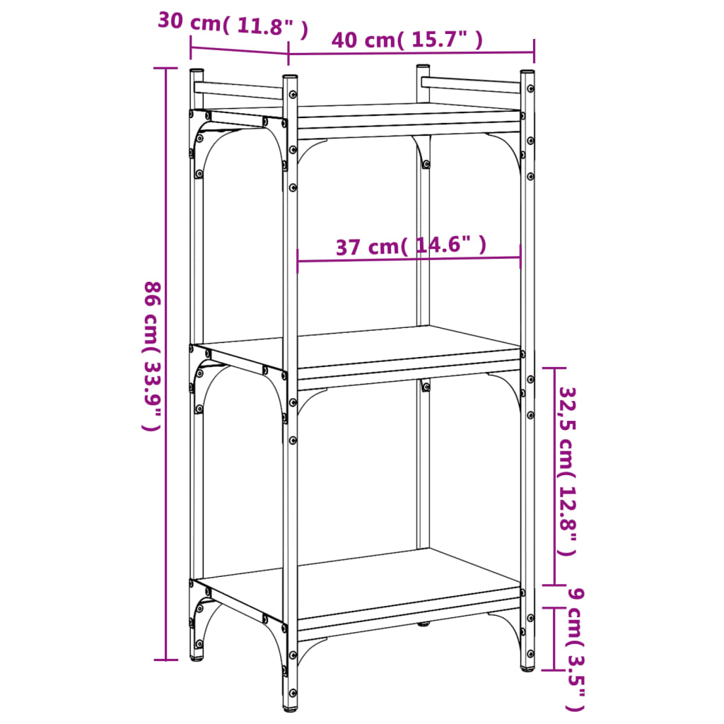 Libreria a 3 Ripiani Rovere Fumo 40x30x86 cm Legno Multistrato