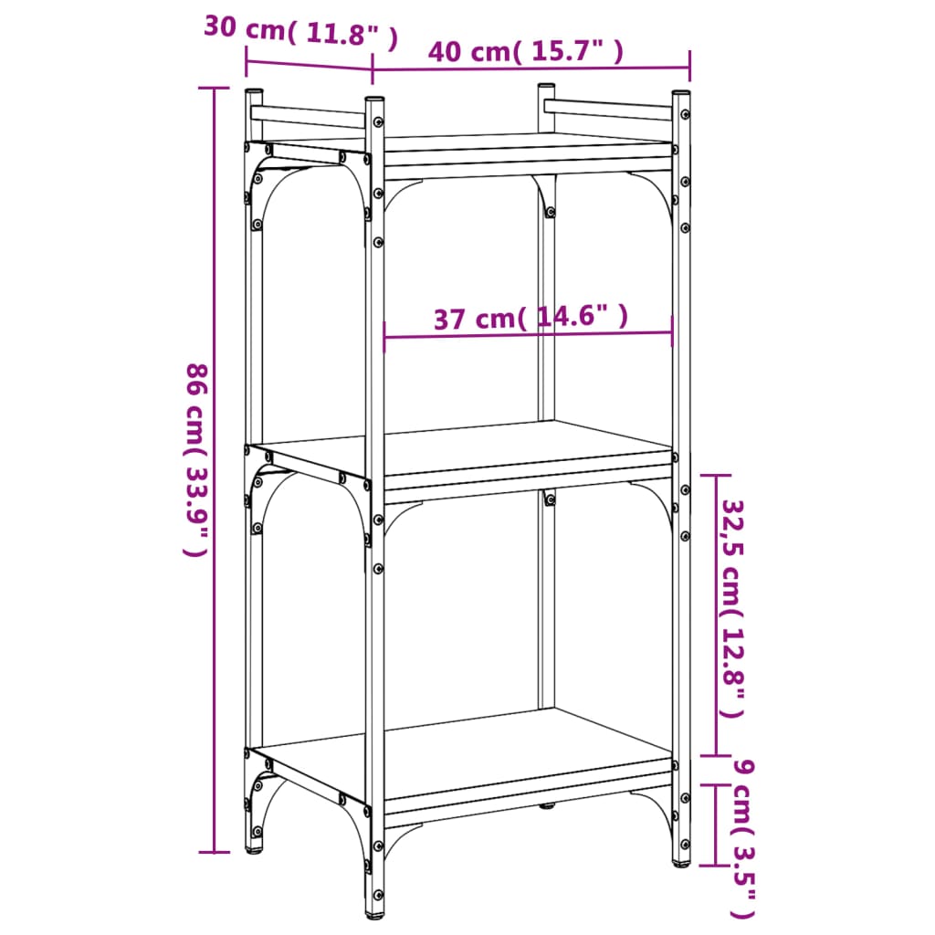 Libreria a 3 Ripiani Grigio Sonoma 40x30x86cm Legno Multistrato