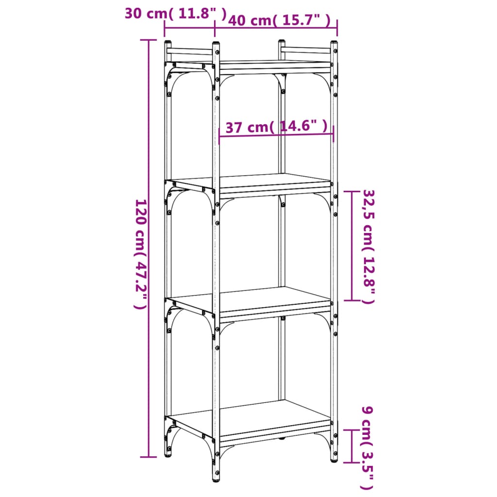 Libreria a 4 Ripiani Nera 40x30x120 cm in Legno Multistrato