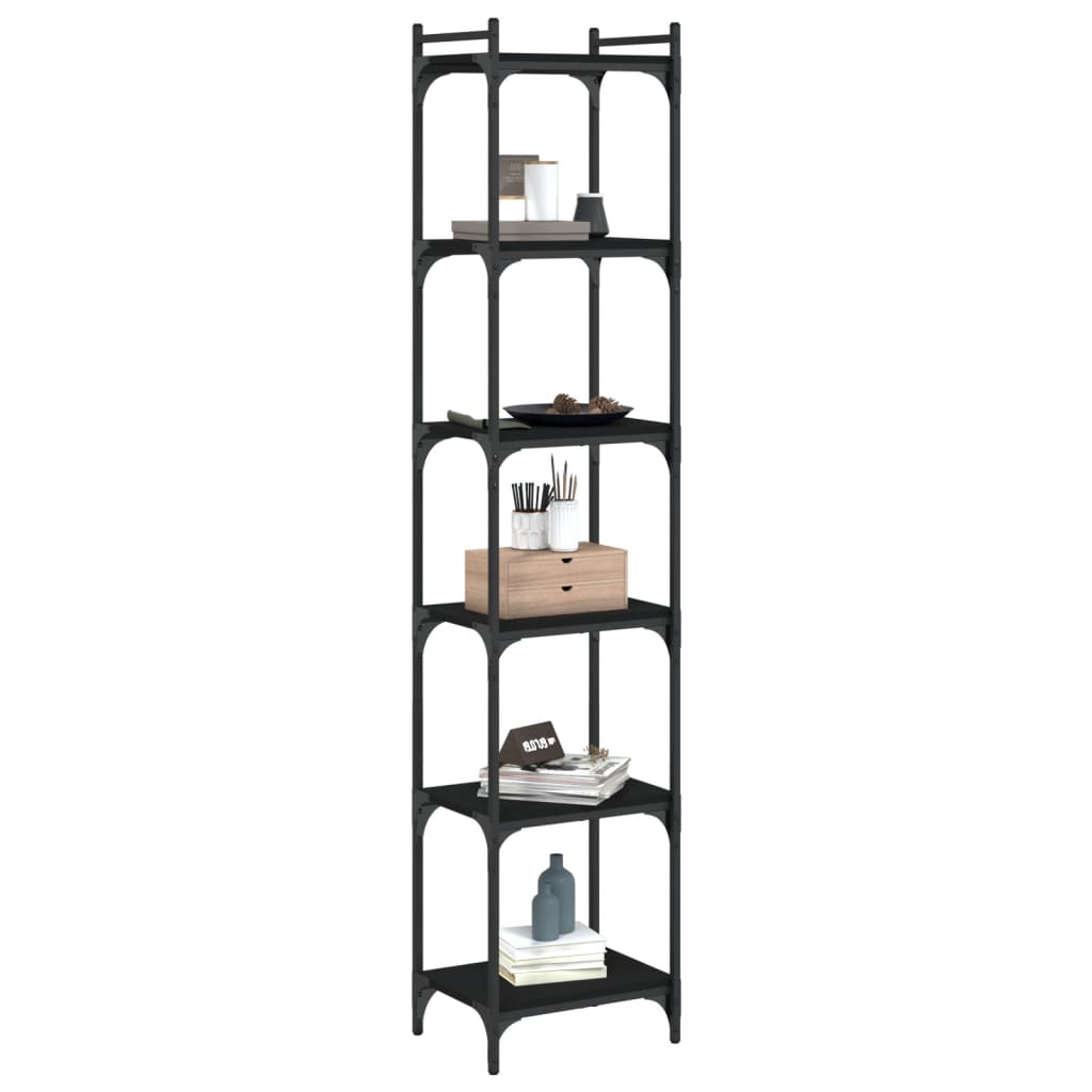 Libreria a 6 Ripiani Nera 40x30x188 cm in Legno Multistrato