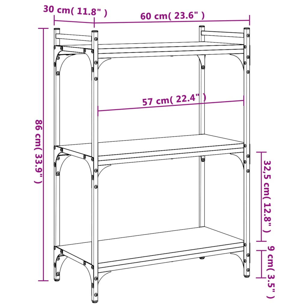 Libreria a 3 Ripiani Nera 60x30x86 cm in Legno Multistrato