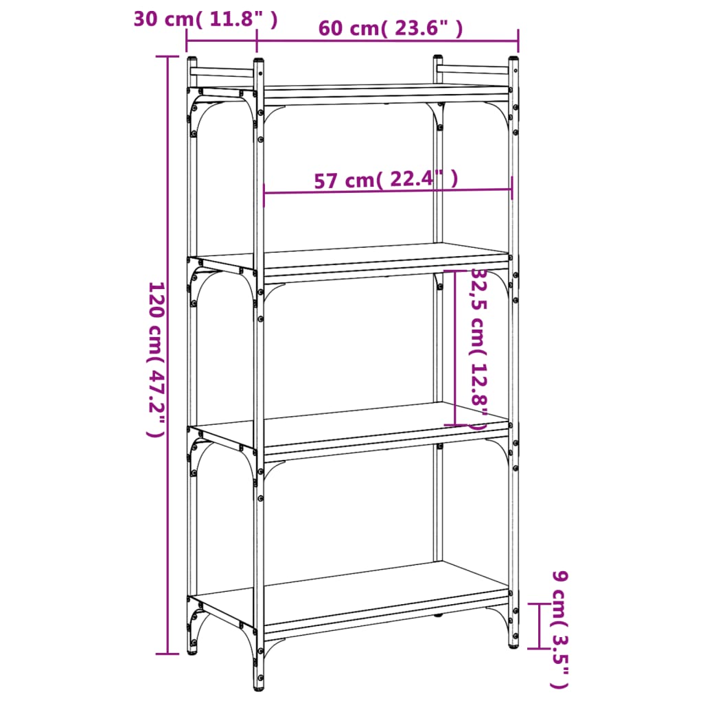 Libreria a 4 Ripiani Nera 60x30x120 cm in Legno Multistrato