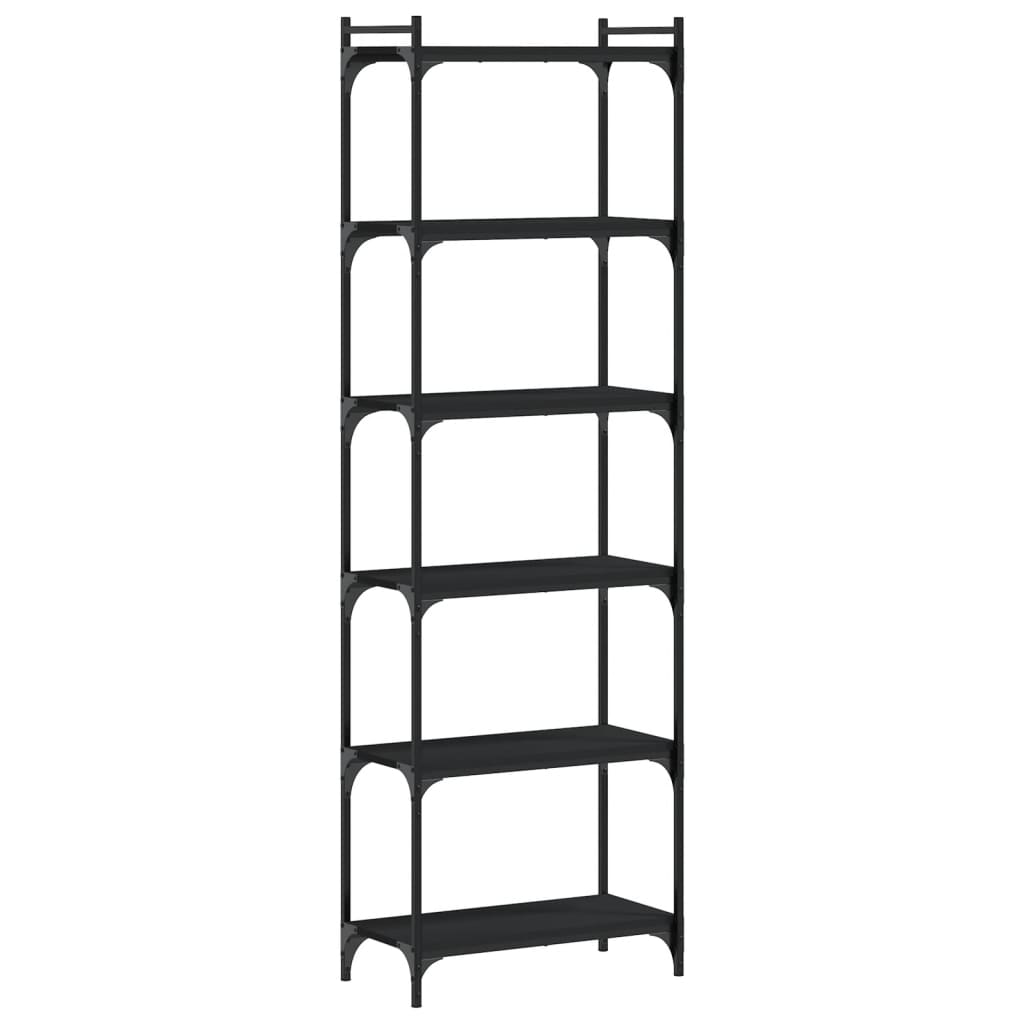 Libreria a 6 Ripiani Nera 60x30x188 cm in Legno Multistrato