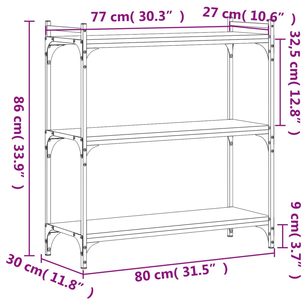 Libreria a 3 Ripiani Nera 80x30x86 cm in Legno Multistrato
