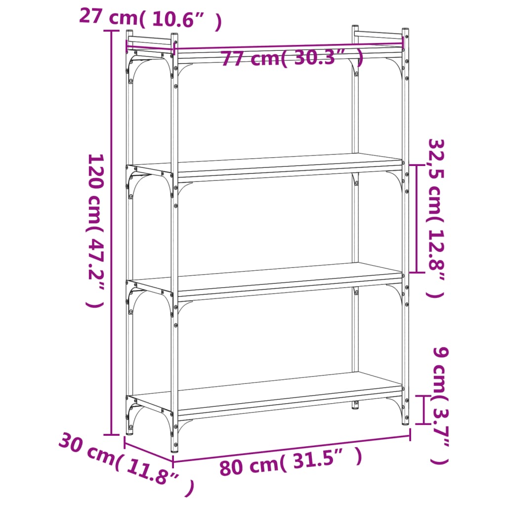 Libreria 4 Ripiani Grigio Sonoma 80x30x120cm Legno Multistrato