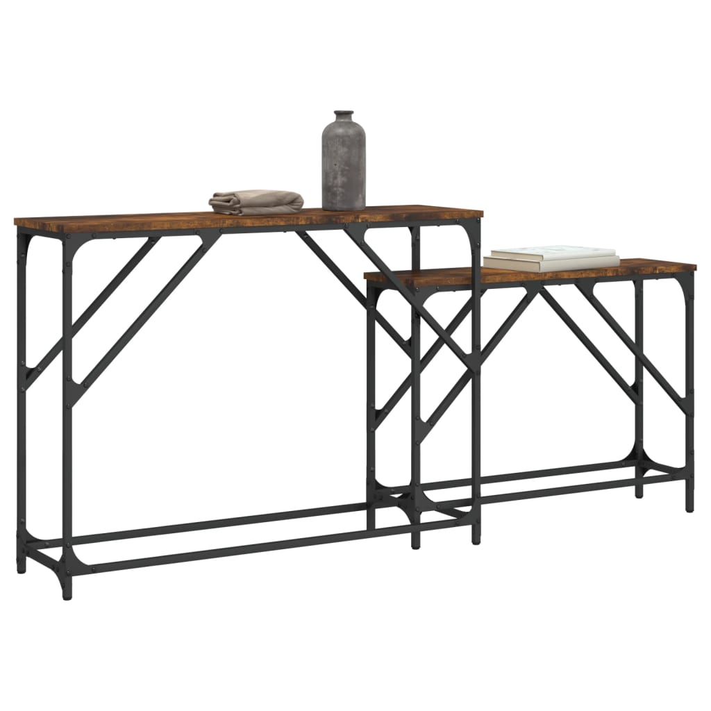 Tavoli Consolle Impilabili 2pz Rovere Fumo Legno Multistrato