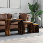 Tavolini Impilabili 3 pz Rovere Fumo in Legno Multistrato
