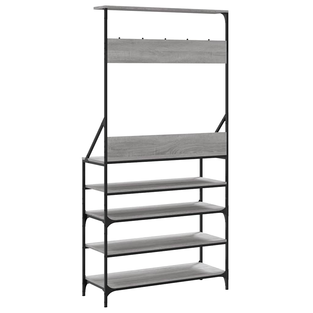 Appendiabiti con Porta Scarpe Grigio Sonoma 90x34x184 cm