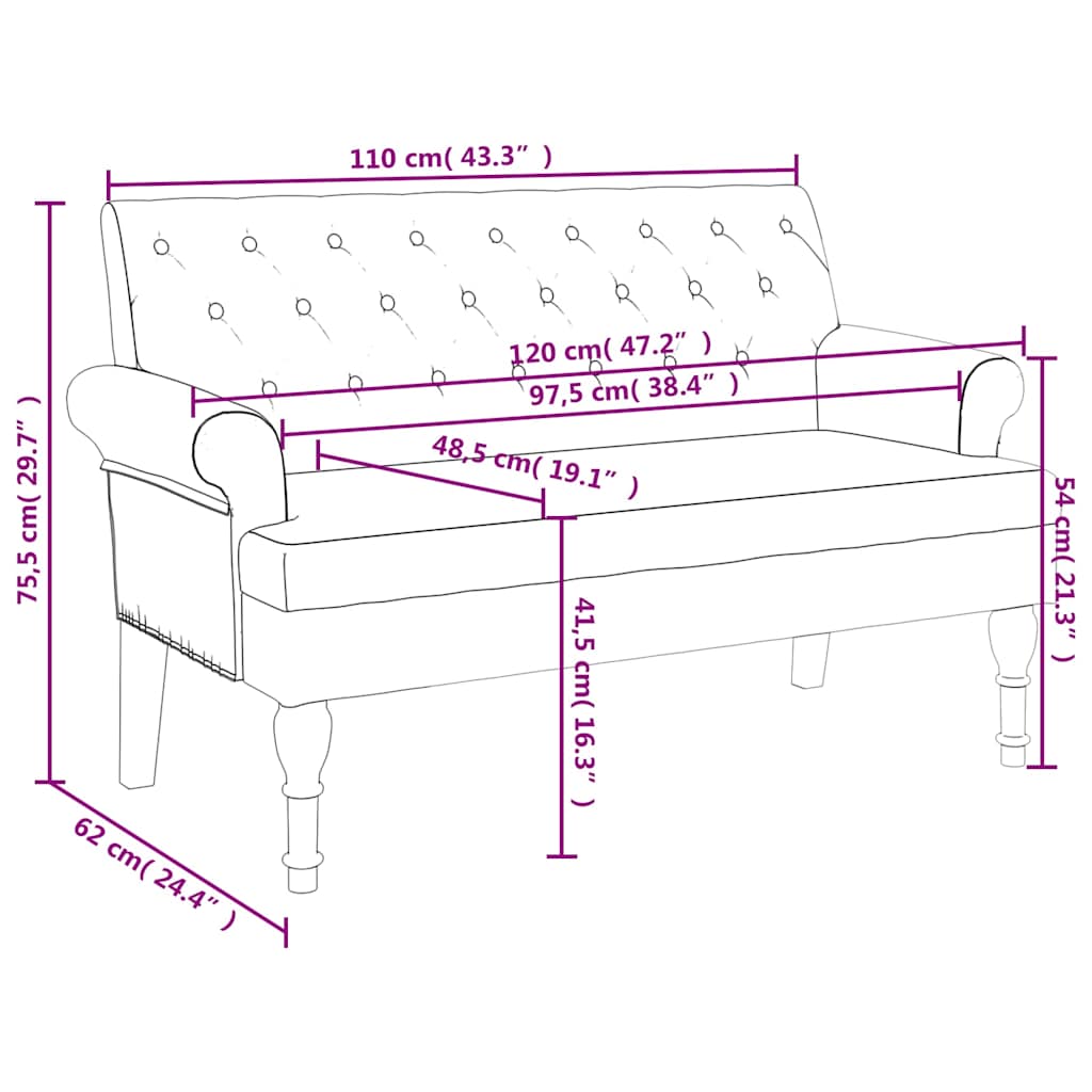 Panca con schienale grigio scuro 120x62x75,5 cm in tessuto